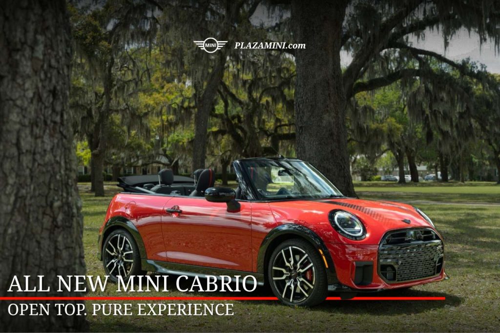 MINI Cabrio JCW Chili Red on tree garden background